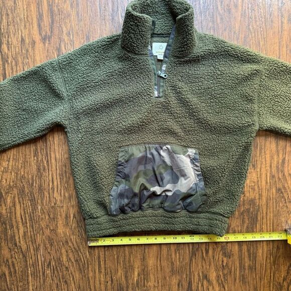 Aerie Fleece Pullover Quarter Zip Sweatshirt Olie Green Camo Womens Size Small - Picture 7 of 13